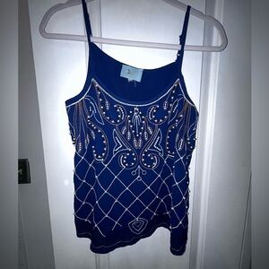 $15 sale Skies are Blue Beaded Pearl Embroidered Blue Top M Anthropologie 69